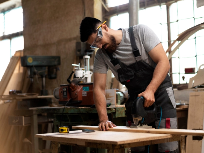 a man building a wooden table